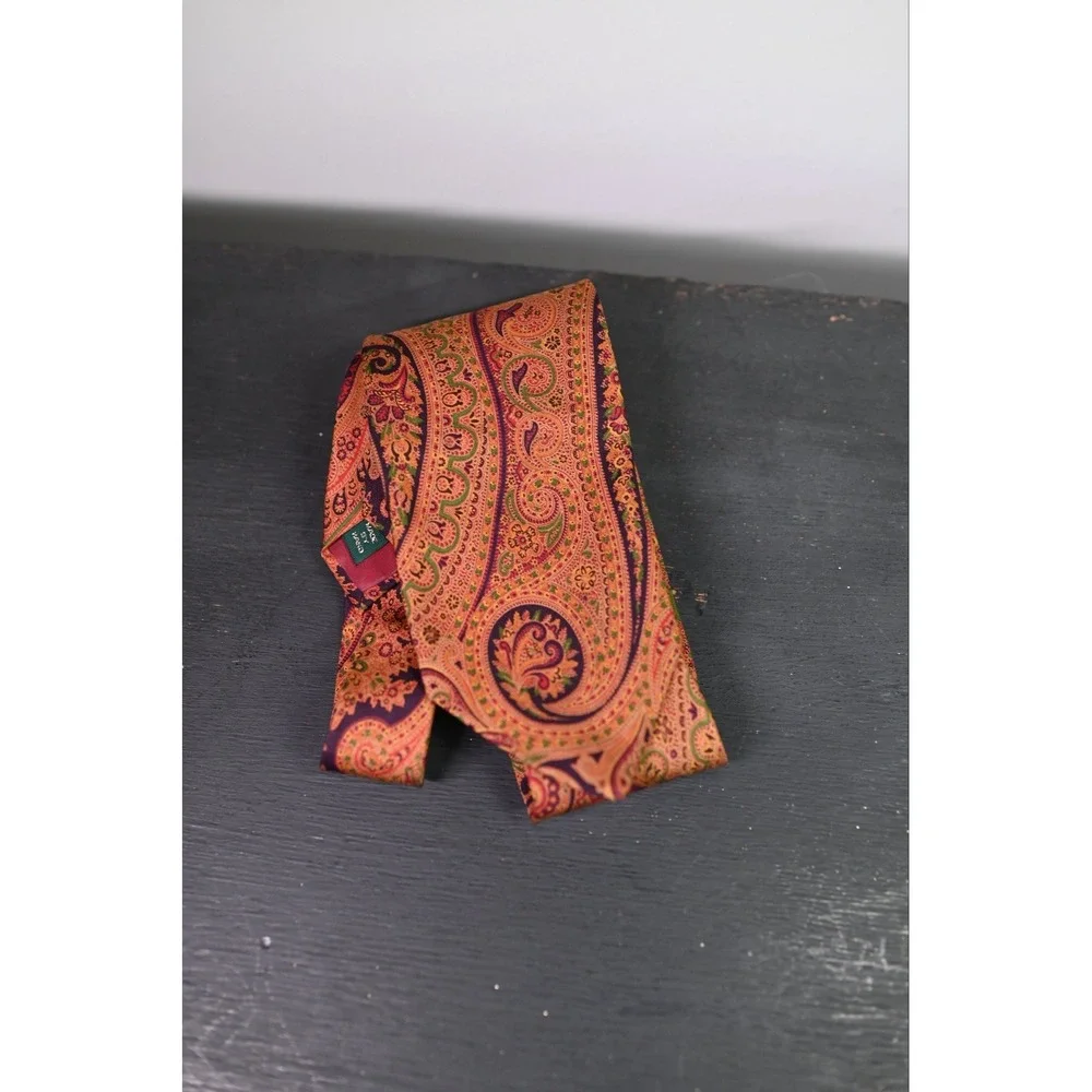J.Crew Mens 100% Silk Tie Orange Purple Paisley Handmade Necktie Accessory